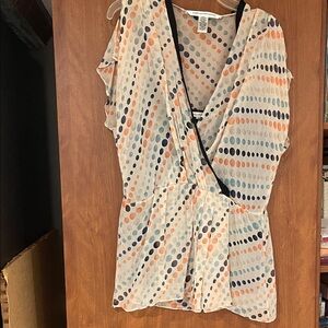 Polka Dot Surplice Peplum Top - Multi